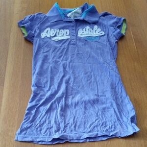 Y2K Aeropostale Juniors Purple Polo Graphic Shirt Medium